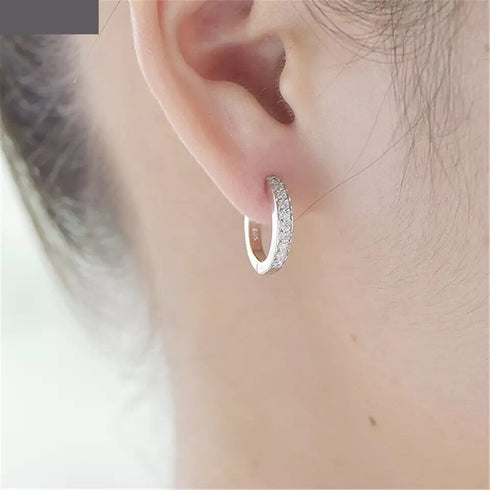 Elegant 14K White Gold Plated Paved Cubic Zirconia Men Women Huggie Hoop Earring